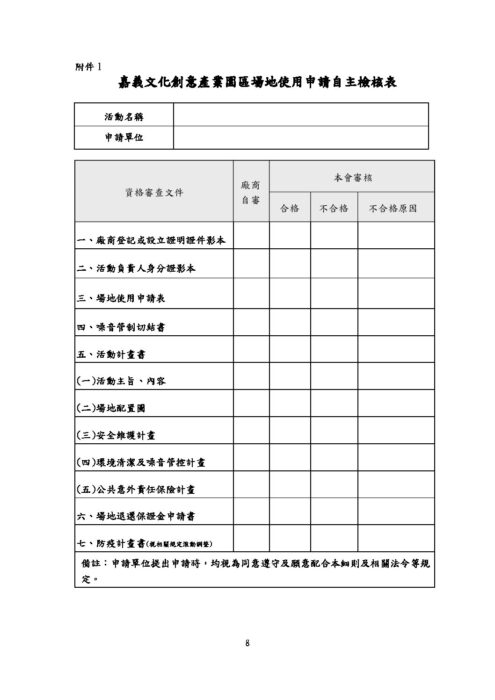 嘉義文化創意產業園區_場地管理及使用細則-附件(自主檢核表).pdf